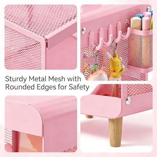 SYKIARIOL Kids Nightstand for Girls, 3-Tier Storage Shelf, Pink - Image 5