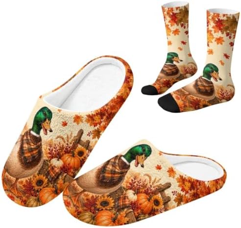 Jeiento Fuzzy Slippers and Sock Set Women's Warm Cozy Memory Foam House Shoes Soft Slip-on Slides by Jeiento