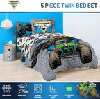 Monster Jam Twin Comforter Set 5 Piece Kids Sports Bedding for Boys, Gray - Image 4