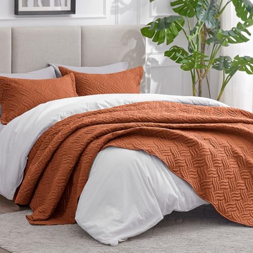 Love's cabin Twin Quilt Bedding Set Umber Bedspreads - Soft Bed Summer Lightweight Bedspread Comforter - Wave Pattern Bedding Coverlet for All Season - 2 Pieces (1 Quilt, 1 Pillow Sham) - Image 2