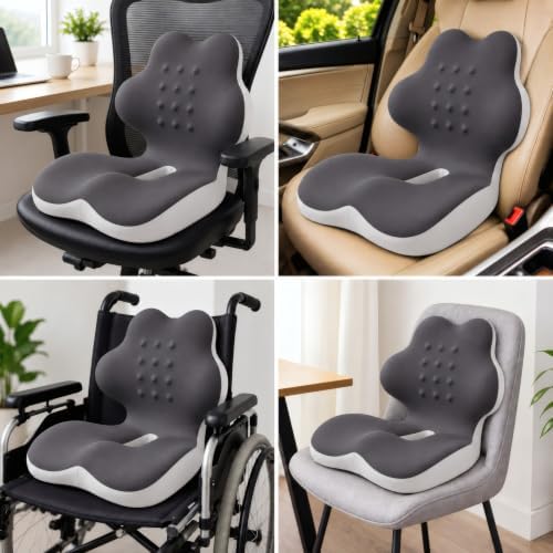 Ergonomic L-Shaped Memory Foam Seat Cushion with Lumbar Support, One-Piece Office Chair Cushion for Tailbone, Hip & Lower Back Pain Relief, Car Seat, Truck, Wheelchair & Home, Gray - Image 5