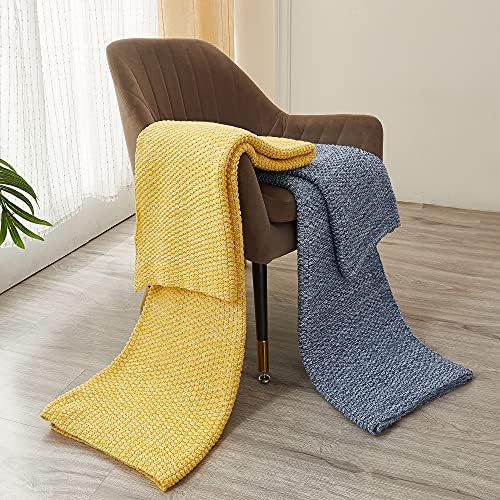 Longhui bedding 100% Cotton Knitted Throw Blanket – Yellow, Soft & Cozy, Machine Washable, 51"x63" – Perfect for Living Room, Couch, Sofa, Bed or Travel - Image 6
