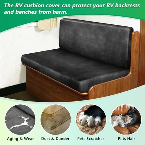 Molasofa Leather Like RV Dinette Cushion Covers, RV Booth Seat Cover Stretchable Camper Cushion Couch Covers Washable Slipcovers for RV Camper Car Bench (2 Bench Cover & 2 Backrest Cover, Darkgray-02) - Image 6