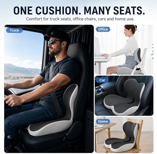 Ergonomic Truck Seat Cushion with Lumbar Support, Wide High-Density Memory Foam for Long Driving Comfort, Contoured Support for Semi Truck, Car & Office Chair - Image 7