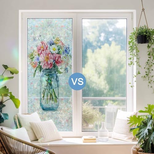 Window Privacy Film Rainbow Static Cling Stain Glass Window Film for Glass Door, Decorative Heat Control UV Blocking Frosted Sunroof Decal Sticker for Car Bathroom Home 29.5"x118" - Image 5