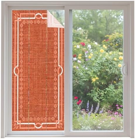 Window Privacy Film Frosted, Burnt Orange Botanical Non-Adhesive Static Cling Window Tint, Vintage Florals Geometric Minimalist Insulated Windows Frosted Films for Living Room, 35.4 x 78.7 Inches by Unknown