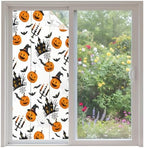 Window Privacy Film Frosted, Orange Pumpkins Halloween Non-Adhesive Static Cling Window Tint, Haunted Houses Bats Horror Insulated Windows Frosted Films for Living Room, 35.4 x 78.7 Inches by Unknown