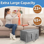 6 Pack-Extra Large Heavy Duty Moving Bags - Waterproof Storage Totes with Handles & Zippers, Foldable for College Dorm, Storage (Gray) - Image 3