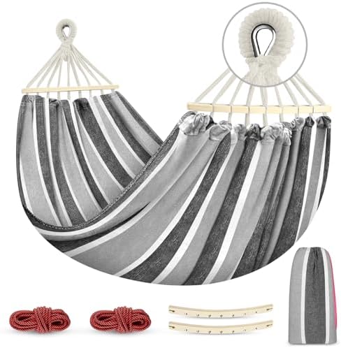 MOSFiATA Hammocks Portable Camping Hammock Upgraded 550lb Comfortable Fabric Hammock with Two Anti Roll Balance Beam and Sturdy Tree Straps for Camping, Patio, Backyard, Outdoor（Grey） by MOSFiATA