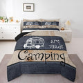 Erosebridal Happy Camping Comforter Full Rustic Camper Rv Comforter Set for Kids Adults Farmhouse Cabin Camper Bedding Set for Bunks,Navy Brown Barn Door Quilt Duvet Insert 2 Pillow Cases by Erosebridal