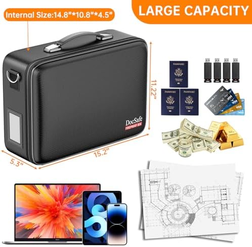 DocSafe Fireproof Document Box Hard Case with Lock＆Accordion File Folder - Image 5