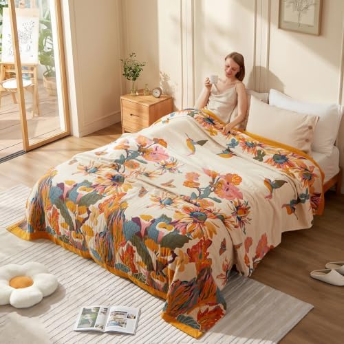 LUTBM Queen Throw Blanket for Bed, 100% Cotton Boho Breathable Fall Quilt - Image 5