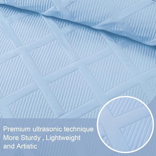 Exclusivo Mezcla 3-Piece Soft Quilts Queen Size Bedding Set, Sky Blue - Image 4