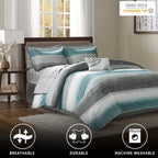 Madison Park Essentials Twin Comforter Set, Bed in a Bag Twin, Watercolor Print Coastal Comforter & Chambray Cotton Sheet Set, All Season Bedding Set, Saben, Aqua Twin (68 in x 86 in) 7 Piece - Image 3