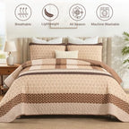 WONGS BEDDING Boho Queen Size Quilt Set, Brown Striped Bedspread - Image 2