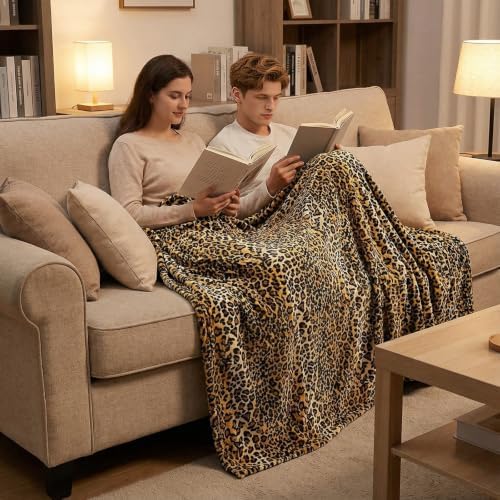 MACEVIA Flannel Fleece Queen Blanket for Couch, Leopard Print Blankets for Adult, Fuzzy Cozy Soft Fluffy Plush Cheetah Blanket for Bed Sofa 260GSM, Suitable for All Seasons (Brown Leopard,90x90inches) - Image 4