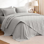 Love's cabin Quilts for Queen Bedspreads, 7 Pieces Bed in a Bag, Light Grey by Lovescabin