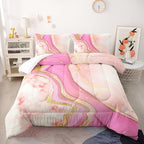 Nttopship Pink Marble Comforter Set 3 Pieces Twin Size Quicksand Gold Powder Marble Bedding Set Soft Microfiber Minimalist Wind Room Decor Comforter Sets with 2 Pillowcases - Image 2