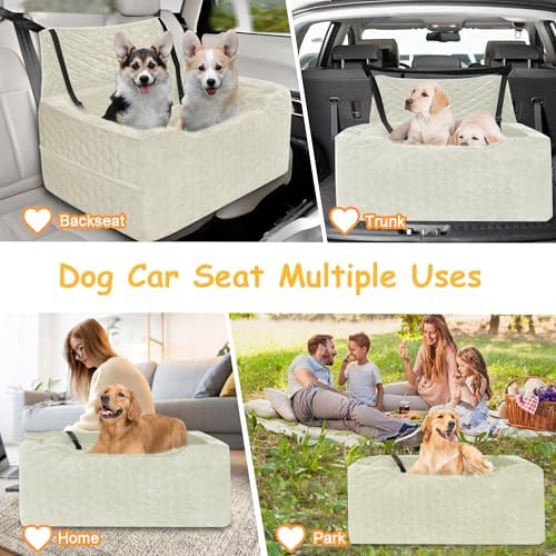 Dog Car Seat for Medium/Large Dog Booster Seat Under 60 lbs or 2 Small Dogs, Multi-Functional Pet Car Seat with Thick Cushion, 2 Safety Leashes (White) - Image 6