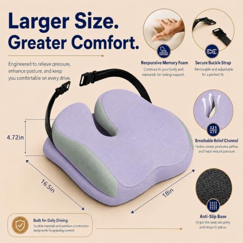 Seat Cushions for Office Chairs Wheelchair Cushion for Long Sitting Back Pain，Memory Foam Seat Car Computer Desk Chair Cushion，Coccyx Cushion for Tailbone Pain Relief Office Chair Butt Pillow Purple - Image 3