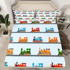 Erosebridal Cartoon Train Fitted Sheet for Boys Girls Kids Cute Steam Engine Twin Bed Sheets,Colorful Vehicles Sheets Locomotive Train Bedding Sets (Light Grey Blue), No Top Sheet - Image 2