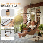 ONCLOUD Upgraded Unique Hammock Sky Chair, Air Deluxe Hanging Swing Seat with Rope Through Beech Wood Bar Safer Relax with Drink Holder & Fuller Pillow for Indoor Outdoor Patio Yard 250LBS (Tan) - Image 2