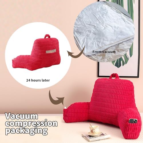 Reading Pillow for Sitting in Bed with Arm,Red Corduroy,M - Image 4