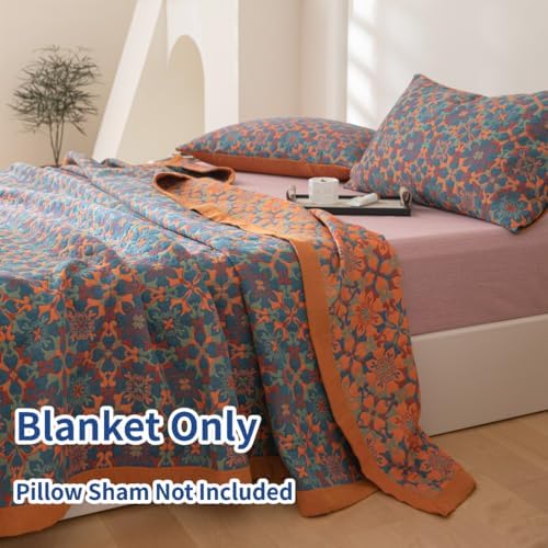100% Cotton Muslin Blanket Jacquard Bohomian Mandala Floral Print Quilt, Soft Bed Cover 3 Layers Reversible Bedspread Coverlet Breathable Lightweight Bedding Twin(59"x94"), No Pillow Sham - Image 2
