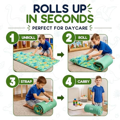 Toddler Nap Mat with Pillow and Blanket for Daycare, Preschool and School, Kids Sleeping Mat for Toddlers, Roll-Up Rest Mat, Soft, Lightweight, Washable, Ages 3-6 - Image 3