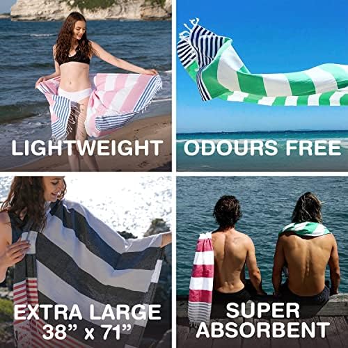 Turkish Beach Towels Set of 4 | Oversized, Quick Dry, Sand Free | 100% Cotton, Large 38x71 Towels for Beach, Pool, Travel | Ultra-Soft, Compact, and Absorbent | Fuchsia/Turquoise - Image 4