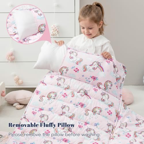 PHF Toddler Nap Mat with Removable Pillow and Minky Blanket, Rollup Design Kids Sleeping Mat, Slumber Bags for Girls, 55"x23" Toddler Sleeping Bag for Daycare Preschool Travel Camping, Unicorn - Image 6