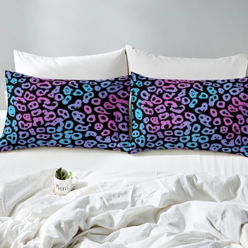 Homewish Watercolor Leopard Duvet Cover for Boys,Girls Blue Purple Comforter Cover Full Size,Cheetah Printed Bedding Set Kids Teen Room Decor Bed Cover,Colorful Bedclothes with Zipper(No Comforter) - Image 5