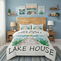 Lake House Comforter Set King Size Rustic Farmhouse Bedding Set for Kids Adults Women Teens Cabin Home Room Decor Watercolor Lake Mountain Scenery Quilted Duvet Retro Plaid Print Duvet Insert 3pcs by CastleFairy
