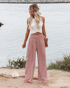 Angerella Womens Elastic High Waisted Palazzo Pants Casual Wide Leg Long Lounge Pant Trousers with Pocket - Image 2