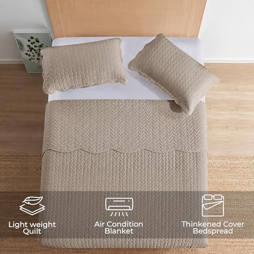King Quilt Set Bedspread Coverlet Bedding Leaf Beige 106"x96" - Image 2