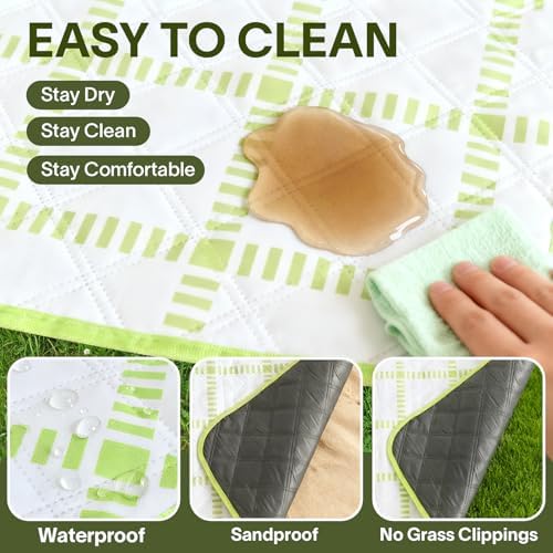 Alvantor® Extra Large Picnic Blanket, 80"x80" Waterproof Outdoor Blanket, Foldable Camping Blanket with Hook & Loop Straps, Portable for Beach, Park, Travel, Sandproof, Soft & Durable,Green - Image 4