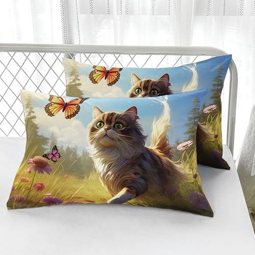 Nttopship Cute Cat Comforter Set - 3Piece Spring Theme Kid & Adult Queen Size Soft Warm Comforter & Pillow Case - Image 4