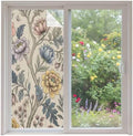 Window Privacy Film Frosted, Vintage Garden Flower Non-Adhesive Static Cling Window Tint, Rustic Floral Leaf Pastoral Beige Insulated Windows Frosted Films for Living Room, 35.4 x 78.7 Inches by Unknown
