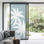 Window Privacy Film Frosted, Blue Grey Tropical Tree Non-Adhesive Static Cling Window Tint, Summer Coastal Palm Trees Insulated Windows Frosted Films for Living Room, 35.4 x 78.7 Inches - Image 2