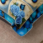 HOSIMA Blue Butterfly Floral Patchwork Quilt Full Size with 2 Pillowcases. - Image 4