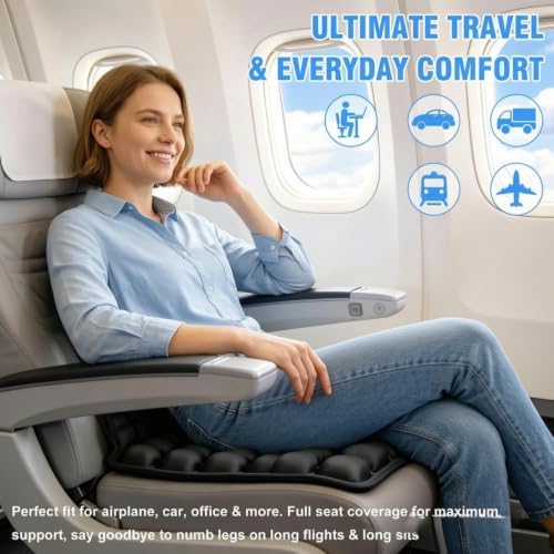 Bogey's Antidote Upgrade Airplane Seat Cushion - Inflatable Travel Cushion for Long Flights with No External Pump, Non-Slip, Washable, with Storage Bag(Black) - Image 2