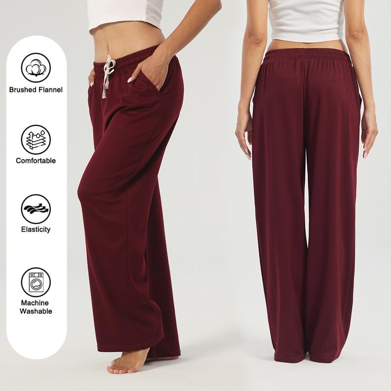 3-Pack Women's Lounge Pants, Wide Leg Sweatpants with Pockets - Image 2