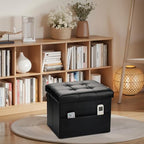 Bsketa Storage Ottoman Bench, 16" Folding Leather Foot Rest, Black 2 Pack - Image 7