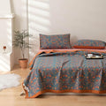 100% Cotton Jacquard Quilt Rustic Floral Leaves Print,Soft Muslin Bed Cover 3 Layers Reversible Bedspread Coverlet Breathable Lightweight Bedding,Full/Queen(78"x94"), No Pillow Sham by Purefair