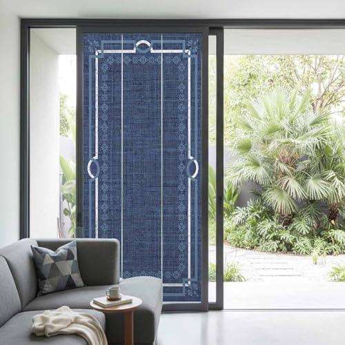 Window Privacy Film Frosted, Navy Blue Botanical Non-Adhesive Static Cling Window Tint, Vintage Florals Geometric Minimalist Insulated Windows Frosted Films for Living Room, 35.4 x 78.7 Inches - Image 2