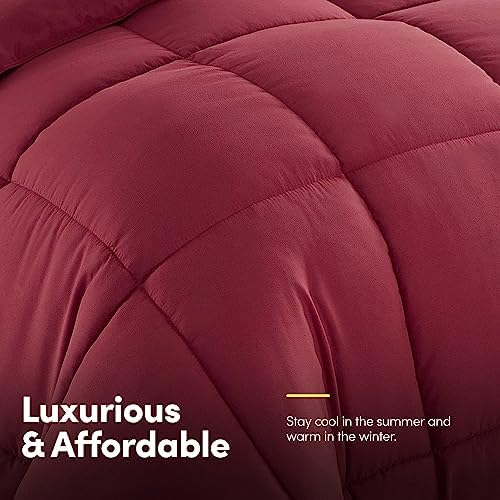 Sweet Home Collection 7 Piece Comforter Set Bag Solid Color All Season Soft Down Alternative Blanket & Luxurious Microfiber Bed Sheets, Burgundy, Full - Image 4