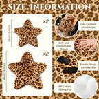 4 Pack Cute Yellow Star Car Headrest Pillow and Back Support Pillow Plush Car Neck Pillows for Driving Soft Star Shaped Throw Pillow for Car Interior Decor (Leopard Print) - Image 2
