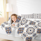 Erosebridal Mexican Talavera Tile Toddler Bedding Set,Mexico Style Tiles Comforter Set for Kids,Retro Vintage Floral Duvet Insert,Ethnic Geometric Bedroom Decor with 1 Pillowcase - Image 3