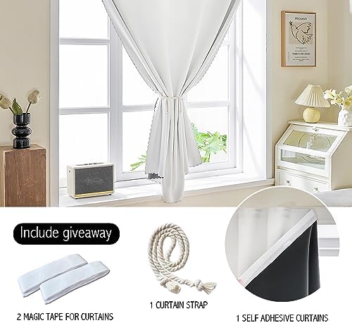 AJAZZ 100% Blackout Shades Window Cover Self Adhesive Curtains Sticky Curtain Portable Easy Open Black Out Curtains for Bedroom Living Room No Drilling (White, 59" W x 72" L 1 Panel) - Image 2
