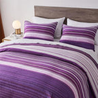 KAKIJUMN Striped Twin Quilt Bedding Set, Soft Bedspread, Purple, 2 Piece - Image 5